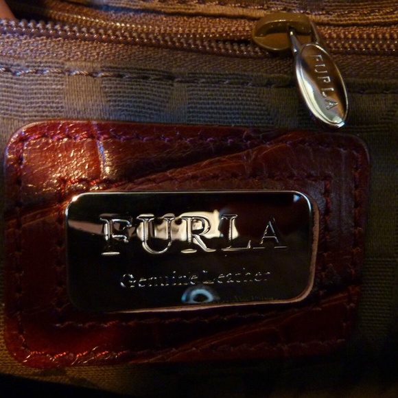 FURLA Mulled Wine Red Croc Embossed Leather D-light Tote Bag - Made in Italy - Picture 9 of 10